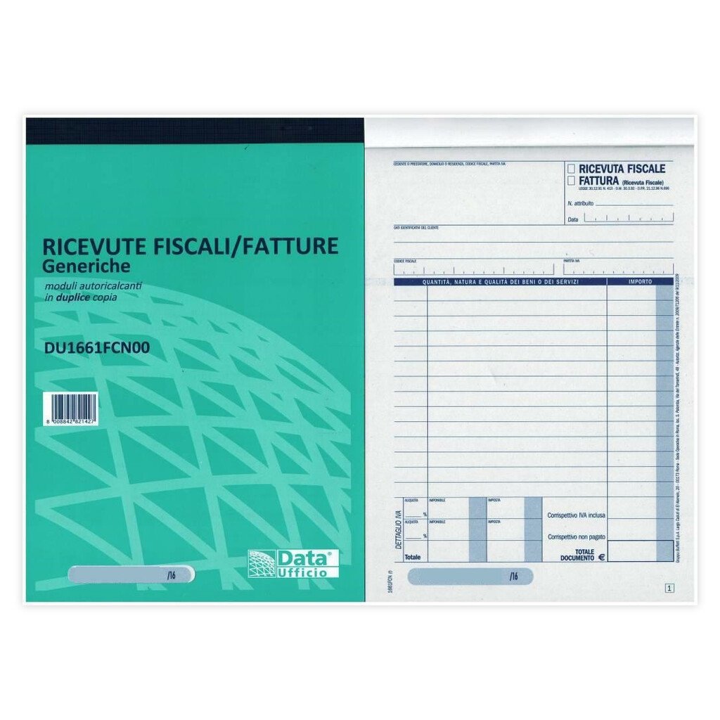 Ricevute Data Ufficio: blocco, 50 fogli, in duplice copia, autoricalcante, 21.5 X 14.8 cm - immagine 2