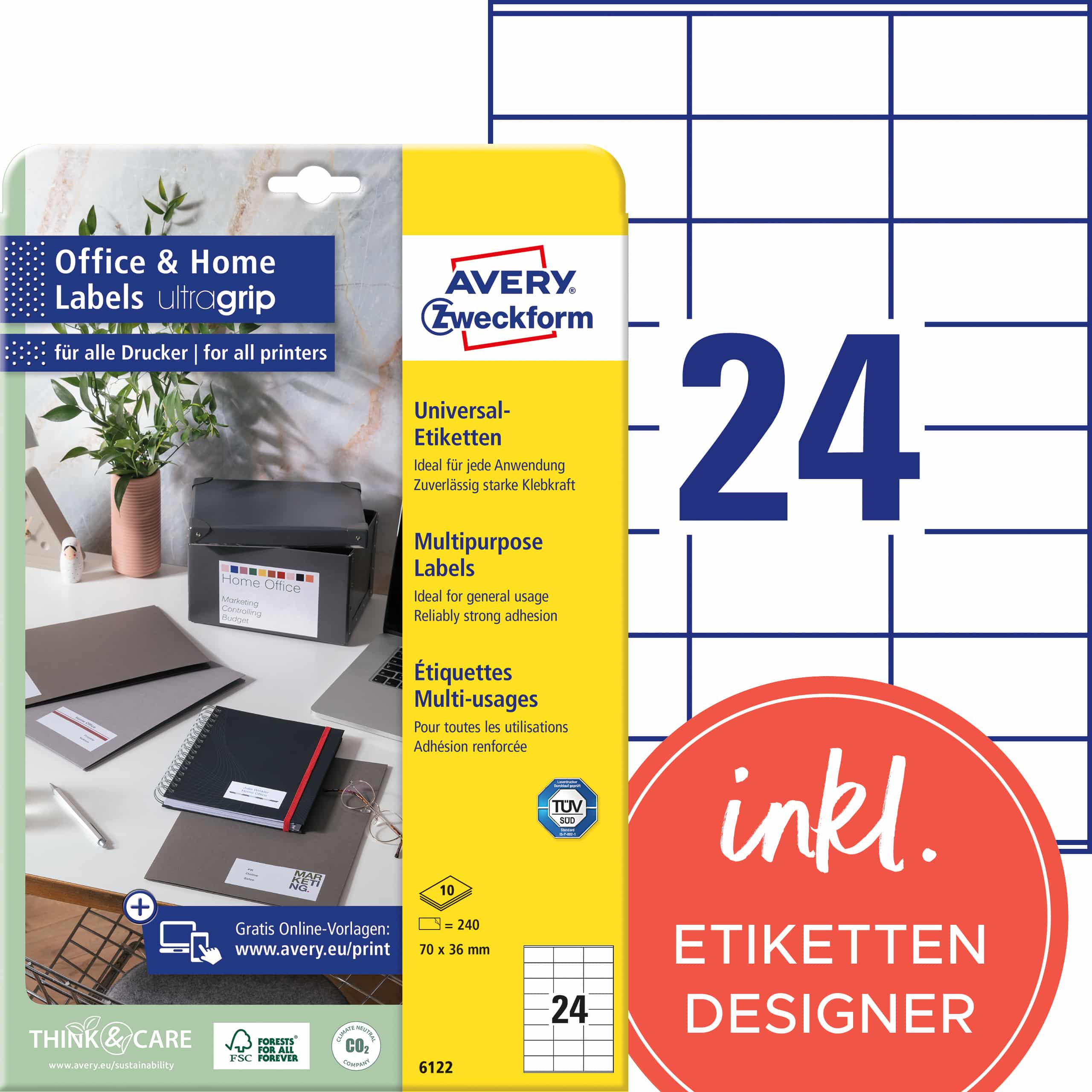 AVERY ZWECKFORM Etichette 70x36mm 6122Z bianco 240 pz./10 fogli