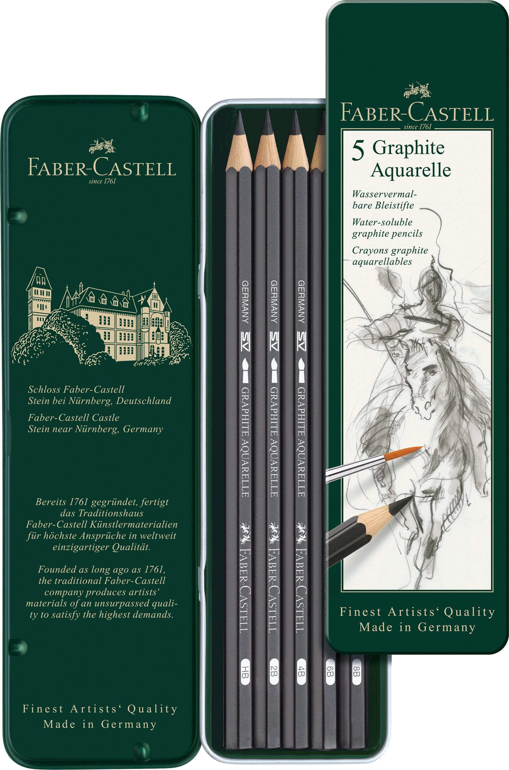 FABER-CASTELL Matita Graphite Aquarelle 117805 metallic box 5 pezzi - immagine 2