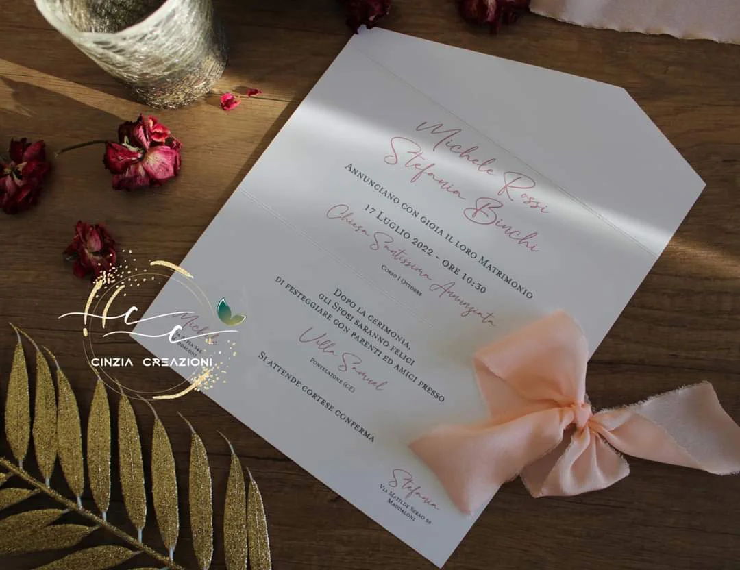 partecipazione elegante fiocco seta - immagine 4